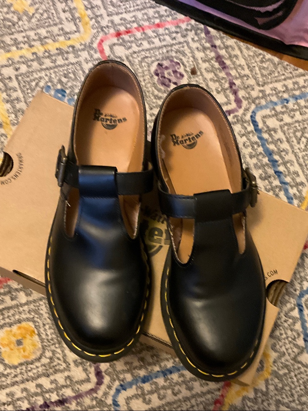 Dr. Martens Women’s Polley Black Mary Jane Shoes with Yellow Stitching